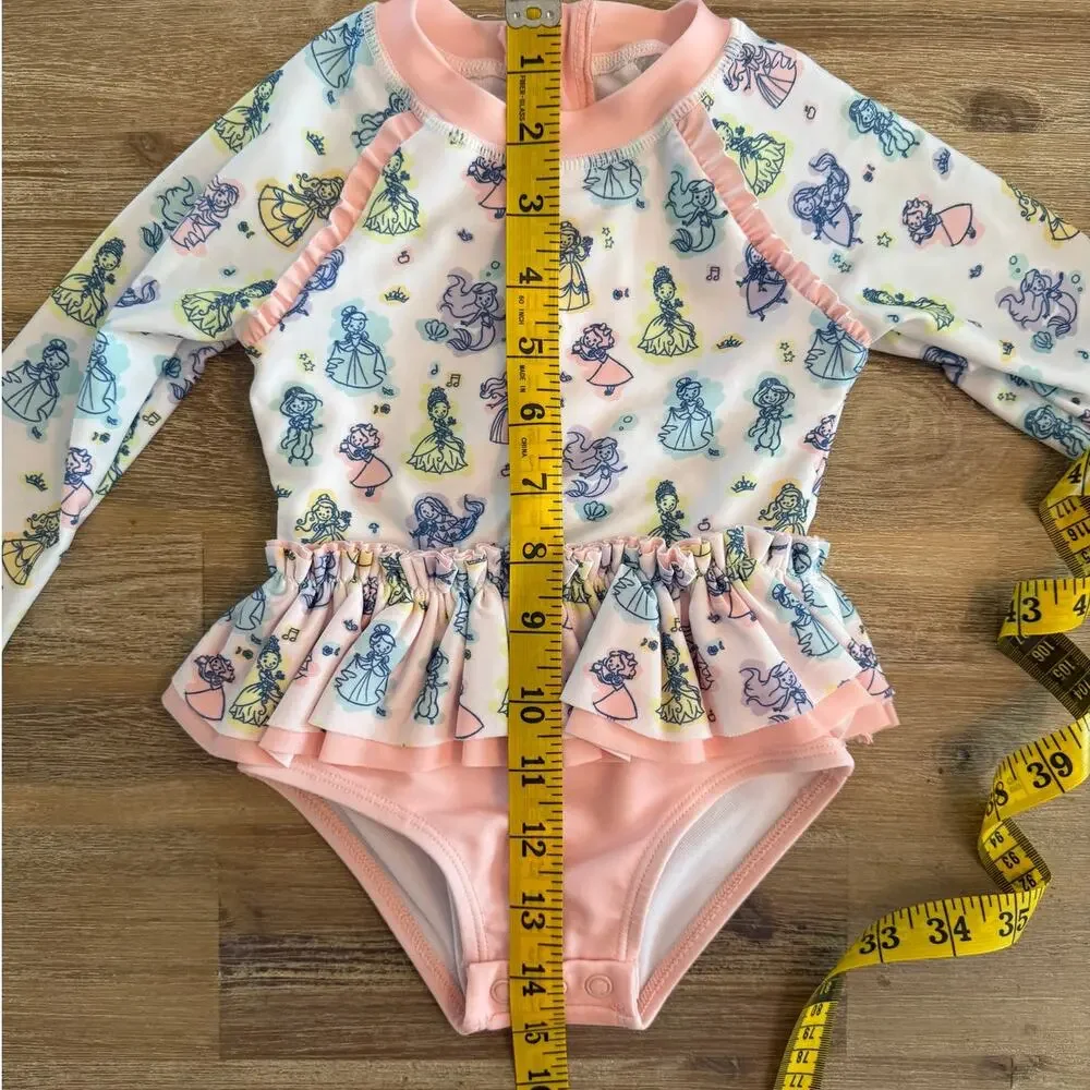 Disney Baby Girl Swimsuit Size 9M to 12M UPF 50+ Princess Bathing Suit Ruffle